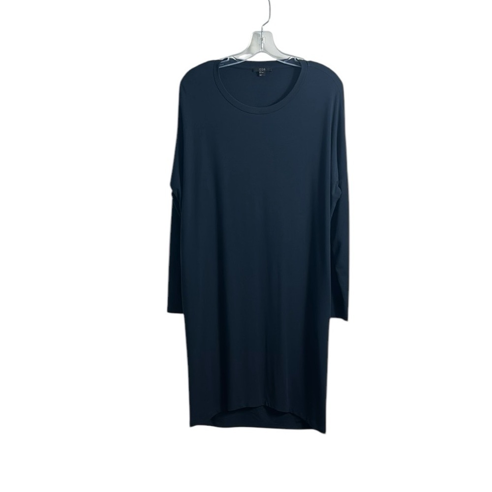 Cos Navy Mixed Media Silk 3/4 Sleeve Tunic Dress‎ Minimalist Lagenlook Small